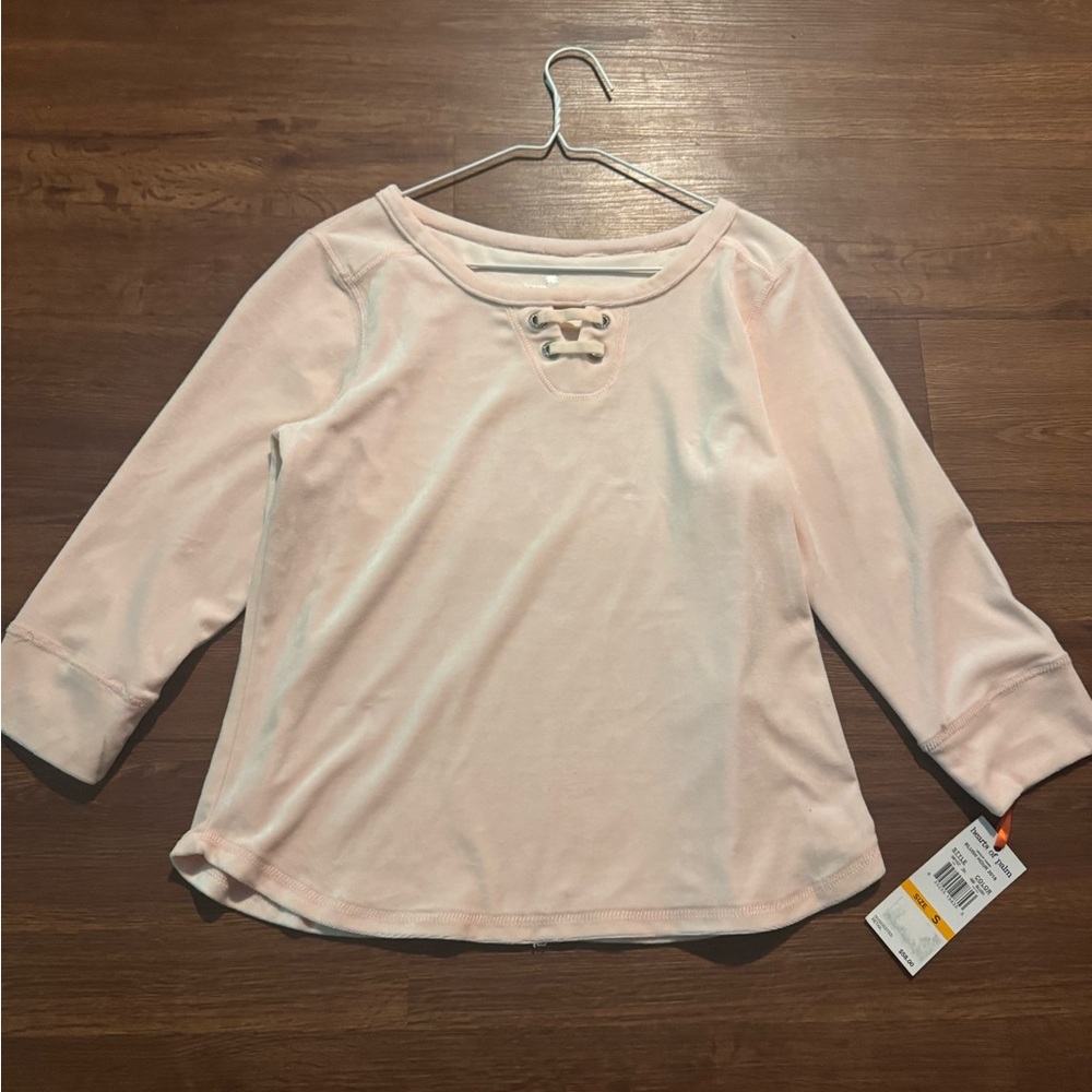 Hearts of Palm Pink 3/4 Long Sleeve Velvet Tee